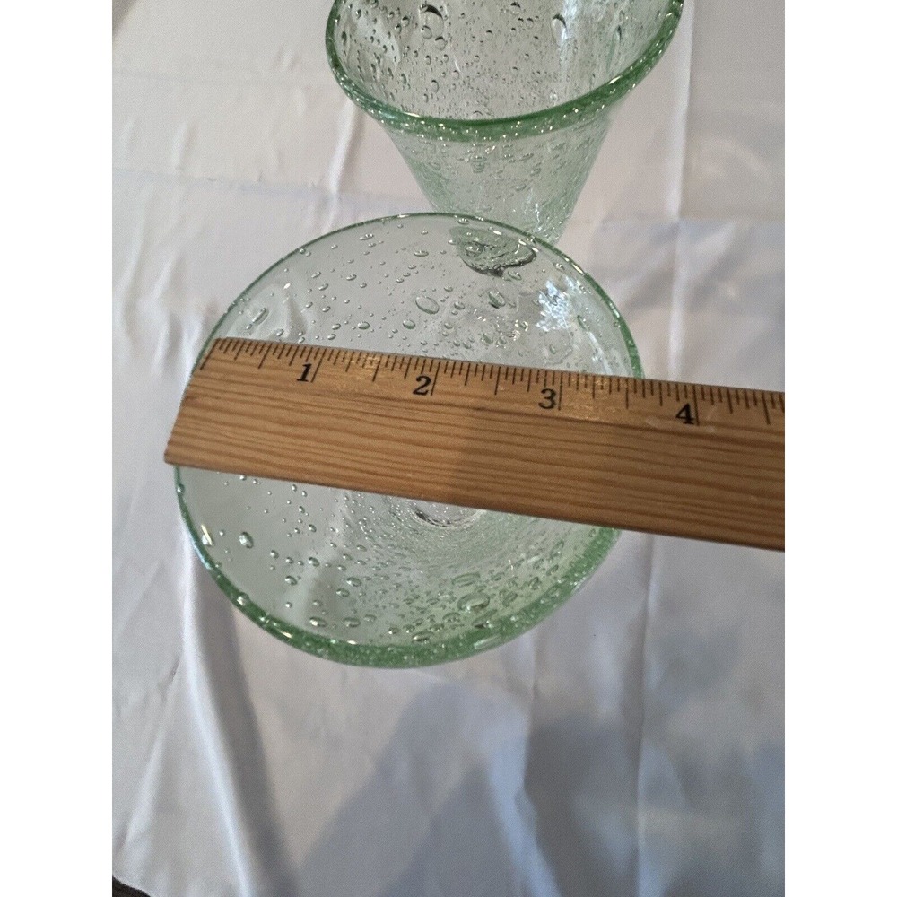 Pale Green Hand Blown Wine Glass Goblet Bubbles Clear Stem for set of 2 - Picture 5 of 10